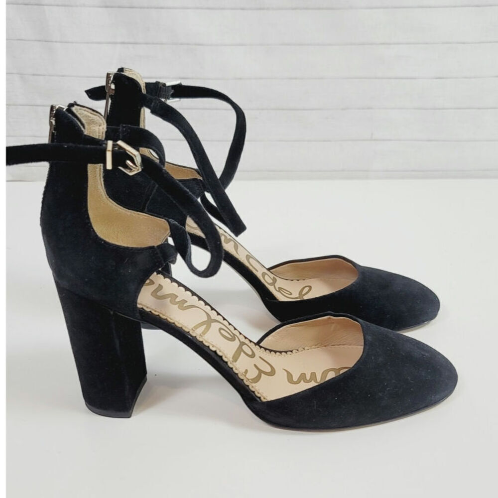 Sam Edelman "Simmons" Suede Chunky Heel Pumps in Black, sz 9.5